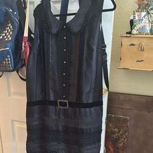 Anna Sui Black Sheath Mini Dress with Peter Pan Collar